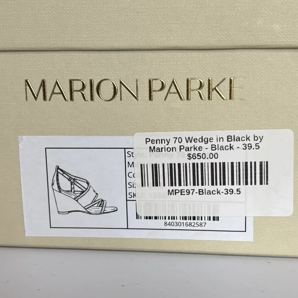 New With Box MARION PARKE Penny 70 Wedge Sandal 39.5 / US 9.5‎ Black Leather